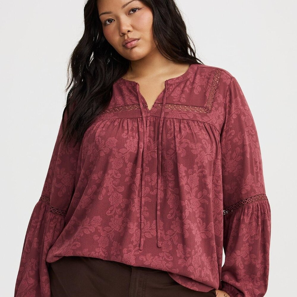 TORRID TIE-FRONT LONG SLEEVE BLOUSE WILD GINGER SIZE 3 3X 22-24 BRAND NEW